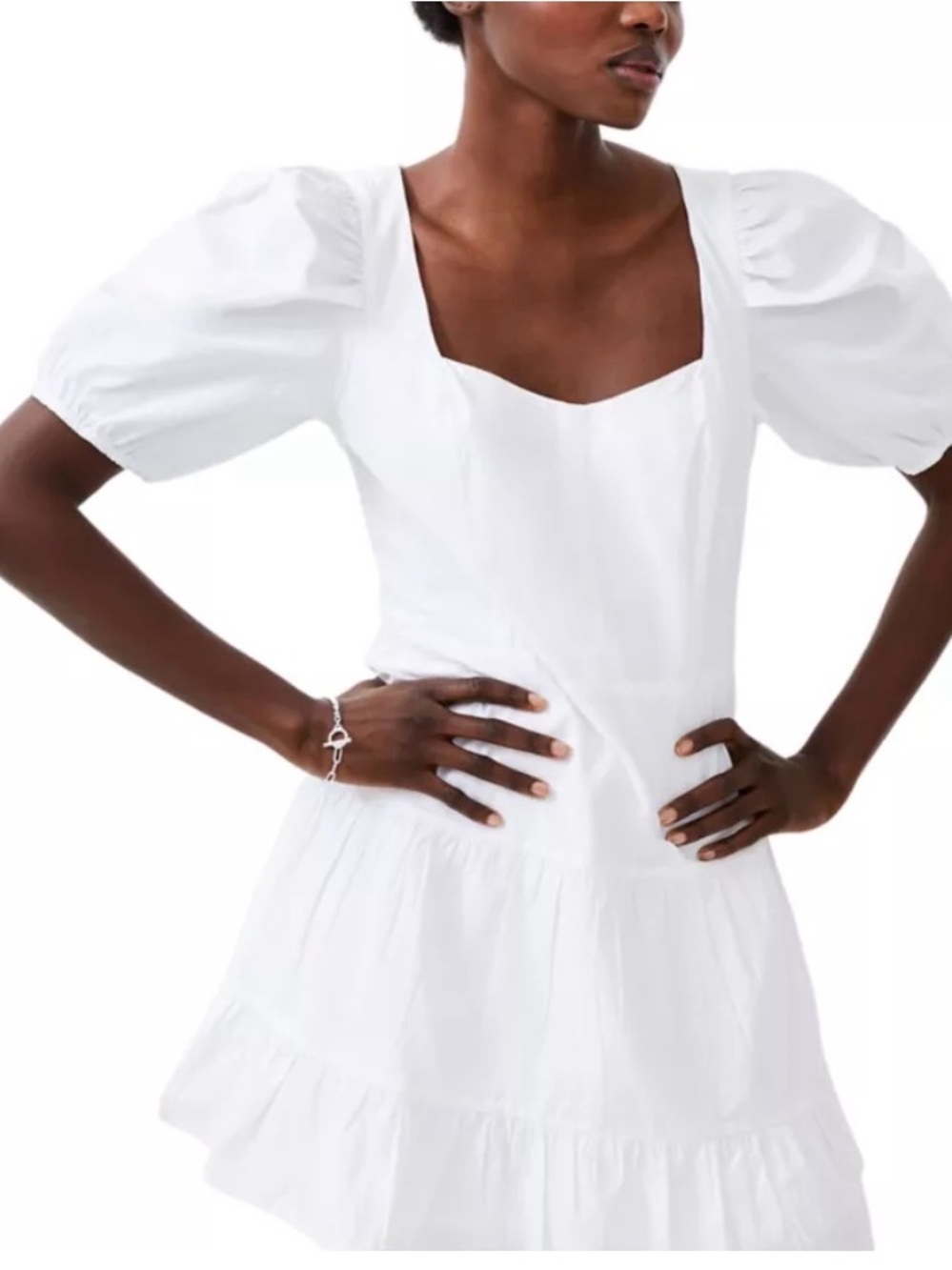 French Connection White Puff Sleeve Mini Dress
